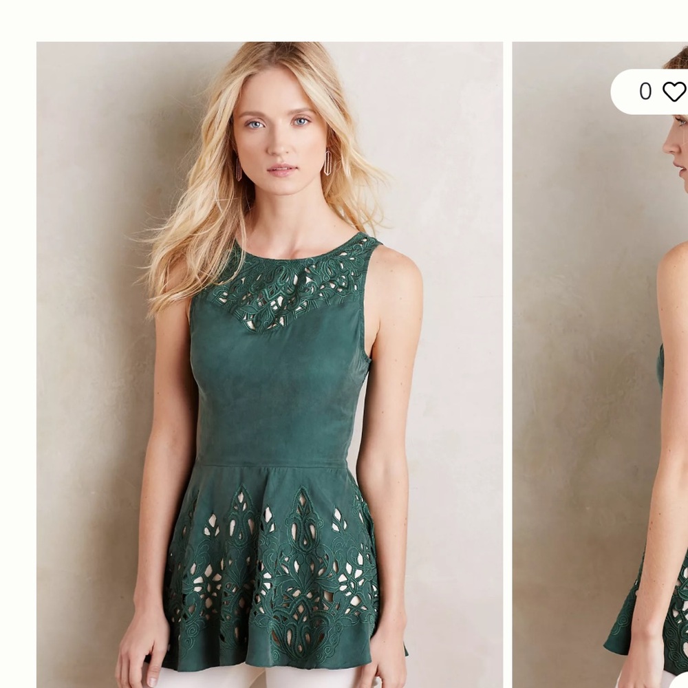 Anthropologie Deep Green Peplum Top